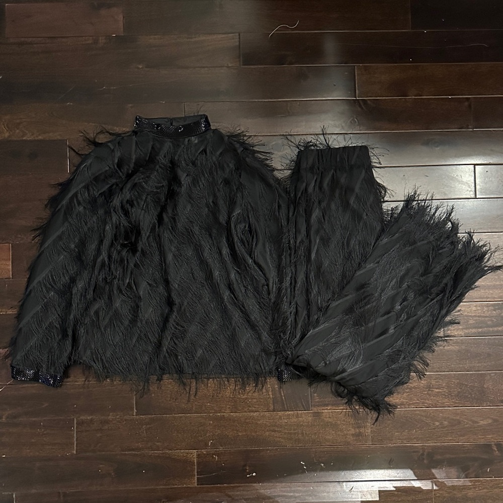 H&M Black Feathered Two-Piece Set